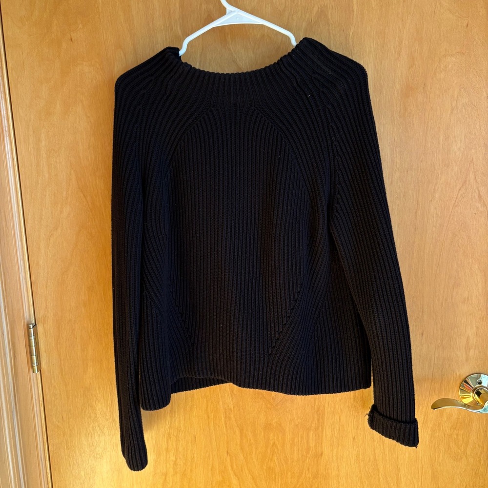 Athleta Black Ribbed Knit Sweater Pullover Crew Neck Long Sleeve Women's Size M - Picture 9 of 9